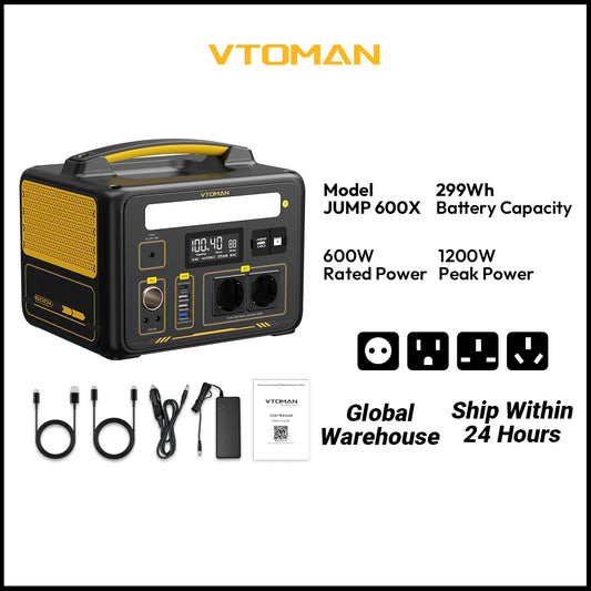 VTOman Jump 600X Power Stations 299Wh LiFePO4 Battery Emergency Backup High Power Supply Camping Equipment Generator