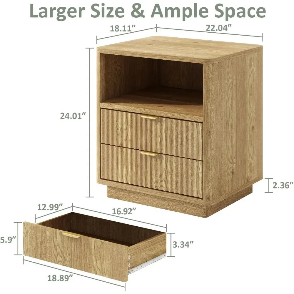 Fluted Nightstands Set Of 2 Brown Bedside Table With Drawers