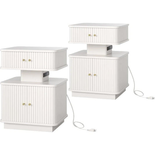 Night Stand Set 2 LED Nightstands With Charging Station