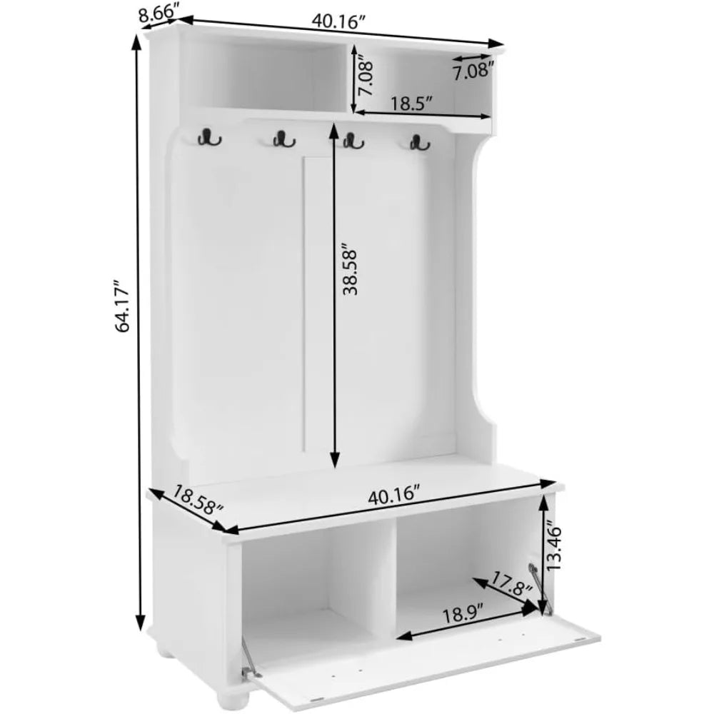 White Traditional Coastal Entryway Bench With Shoe Storage