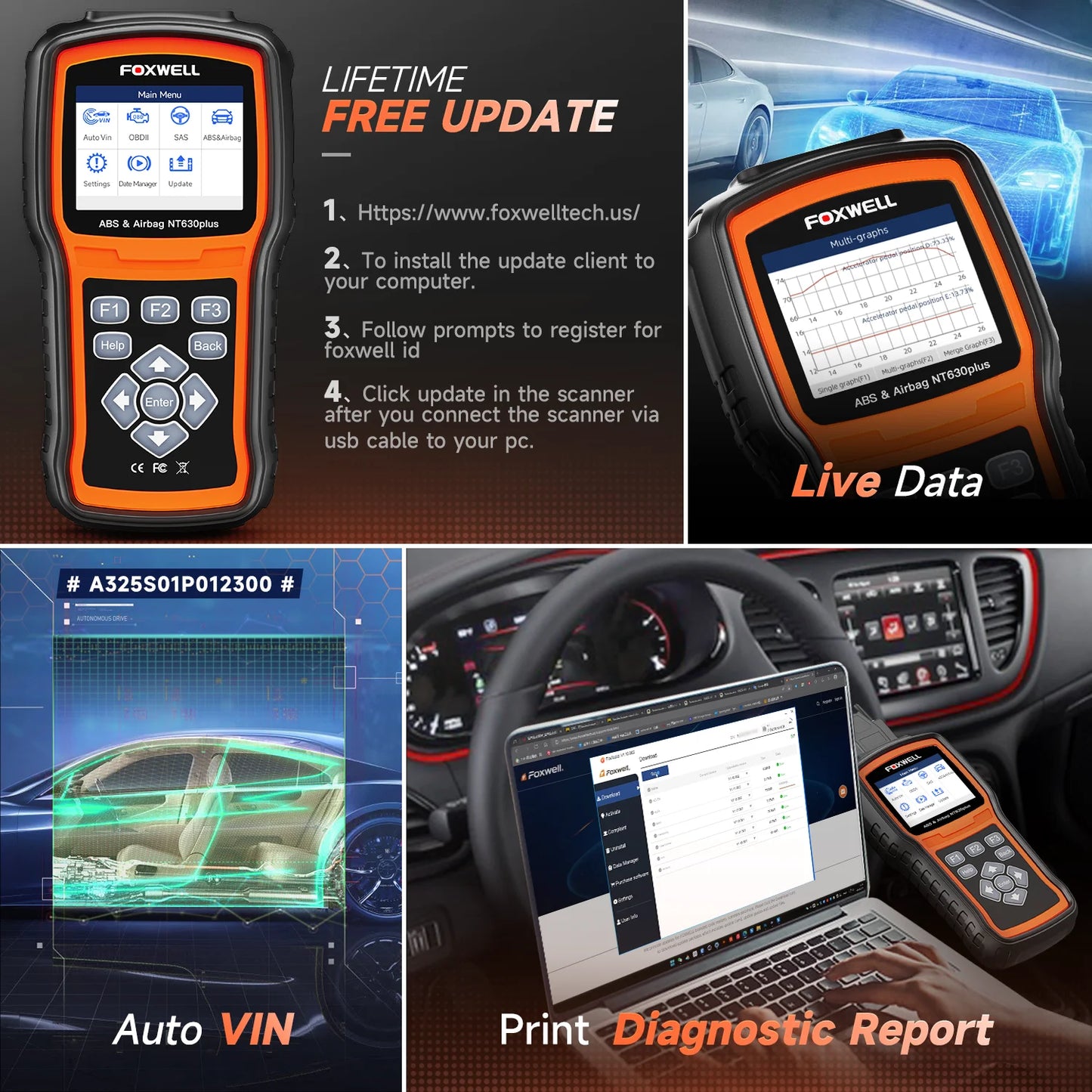 Foxwell NT630 Plus OBD2 Scanner Car Code Reader Diagnostic Tool Bidirectional Scanner with ABS SRS SAS Oil Light Scan Tool