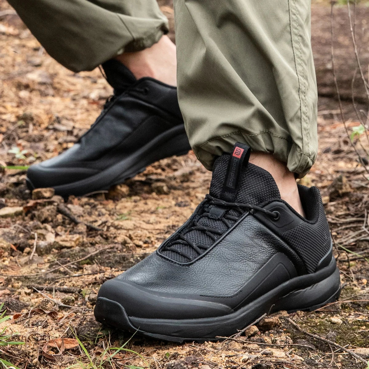 Baasploa Men Hiking Shoes Litchi Leather Non Slip Sneakers