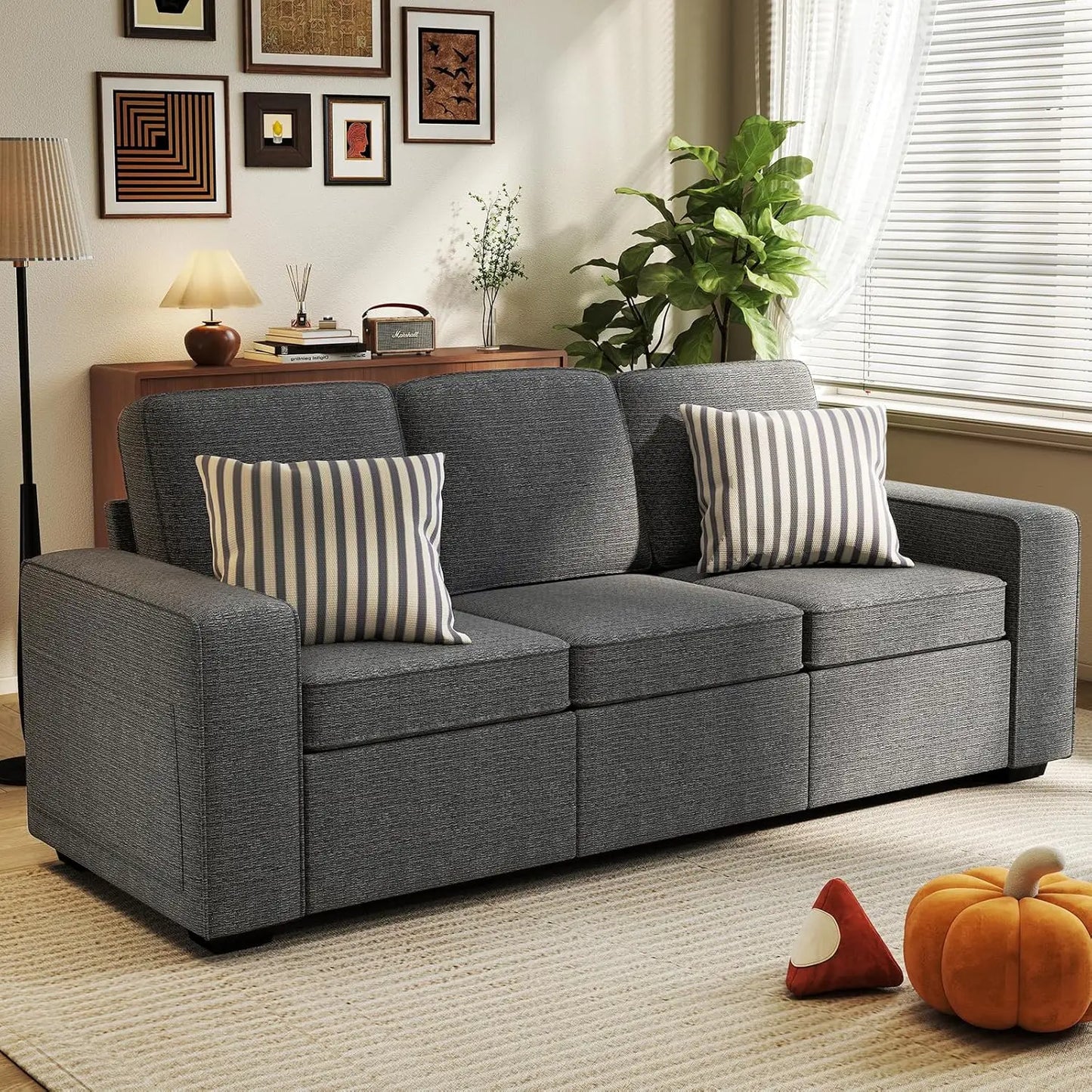 80 Inch Modern Chenille Sofa 3 Seater Deep Seat Living Room