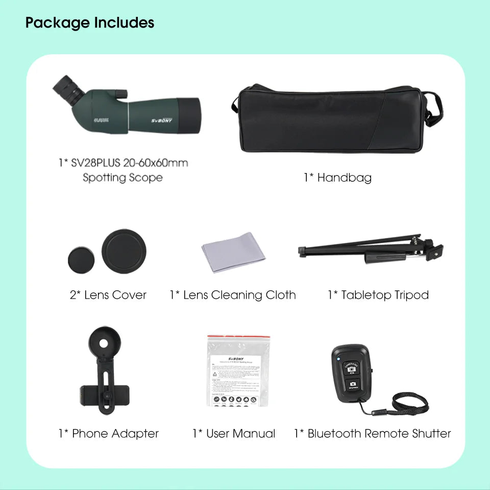 Svbony SV28 plus 50/60/70 Spotting Scope Zoom Telescope Powerful  Waterproof Long Range PORRO Prism For Shooting Equipment