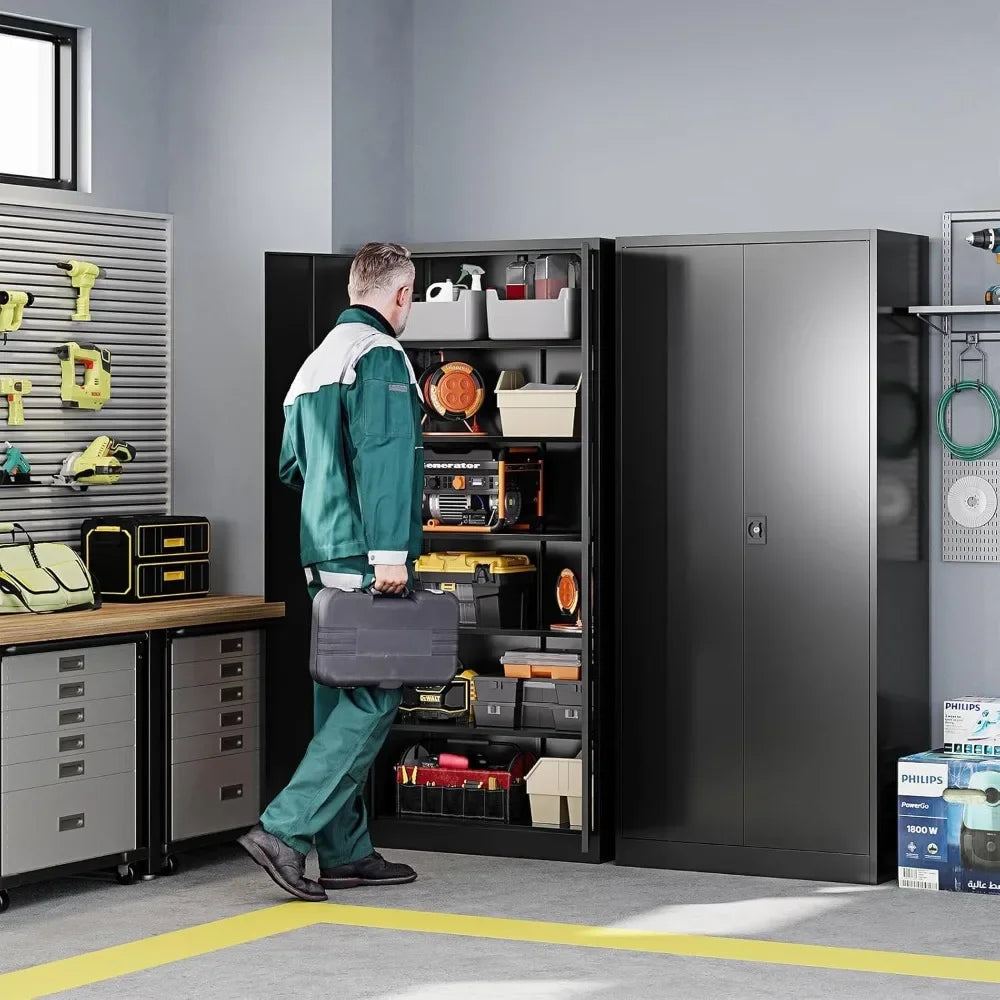 Metal Garage Storage Cabinet With Lock And Adjustable Shelves