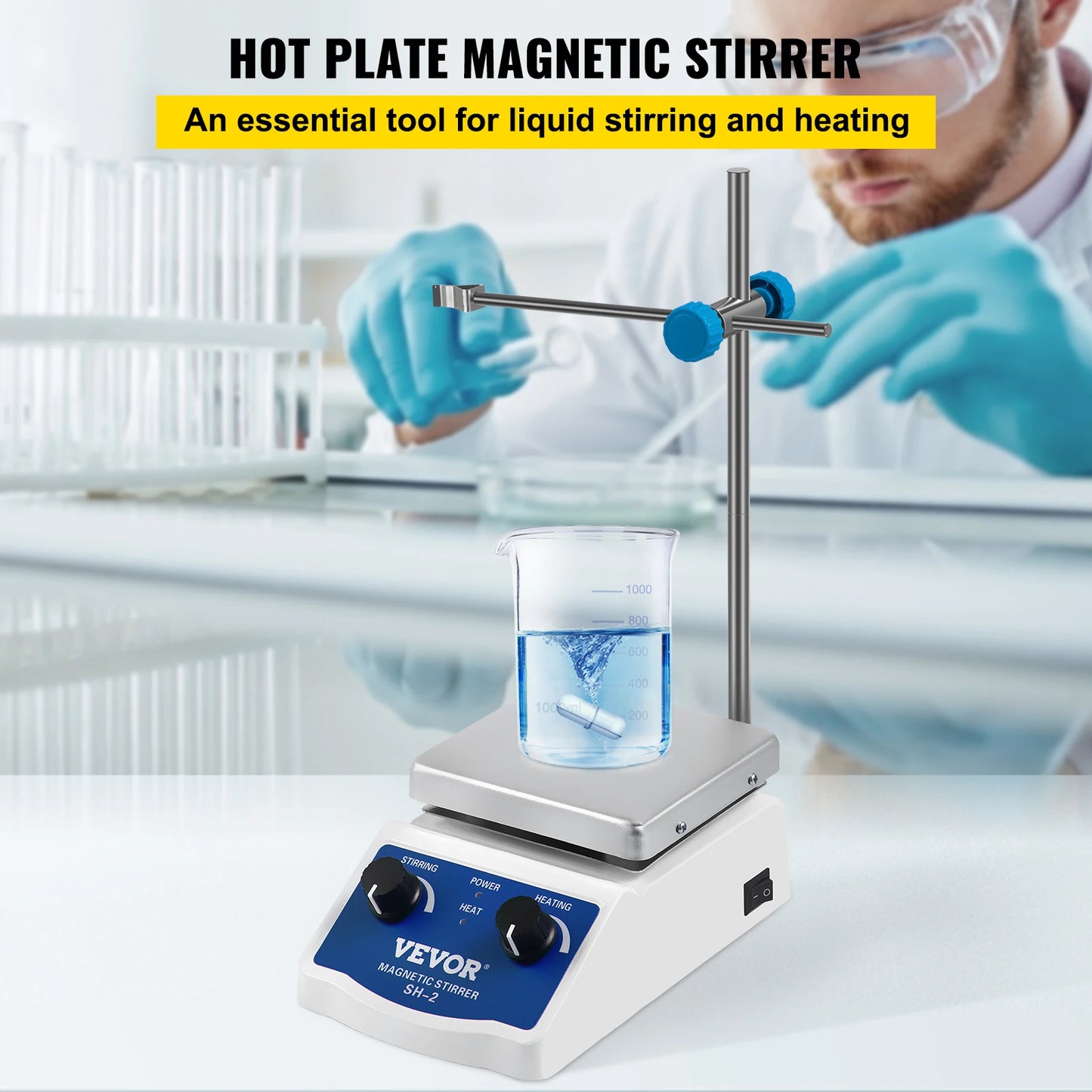 VEVOR 1000ML Electric Magnetic Stirrer Hot Plate Vortex Mixer Shaker with Stir Bar for Medical Biological Chemical Laboratory