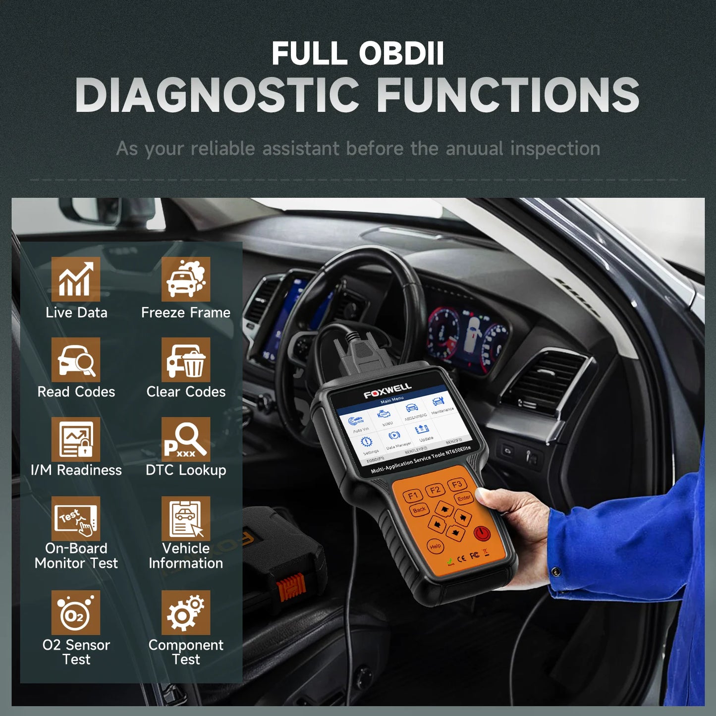Foxwell NT650 Elite OBD2 Automotive Scanner SAS A/F Oil EPB BRT TPS 26 Plus Reset Professional Auto Car Diagnostic Tool