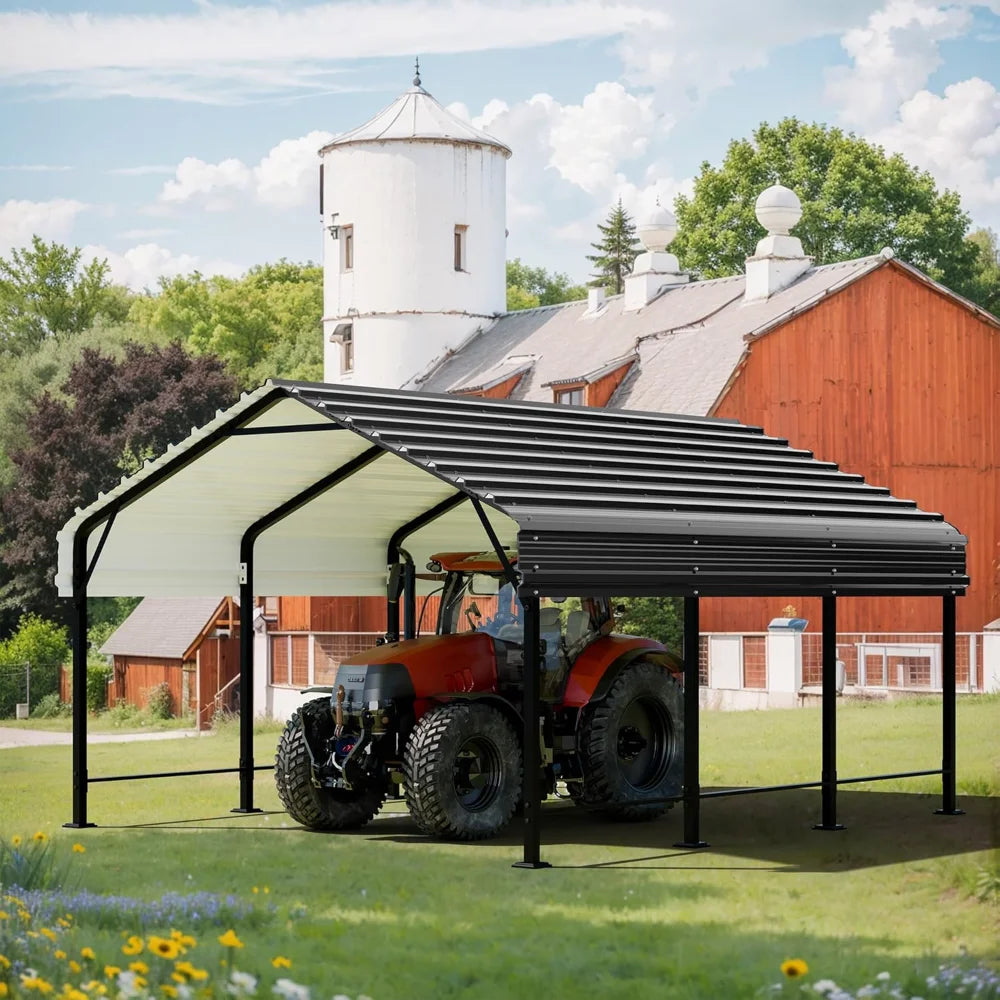 12X15 FT Heavy Duty Carport Canopy with Galvanized Steel Roof and Frame Extra Large Metal Garage