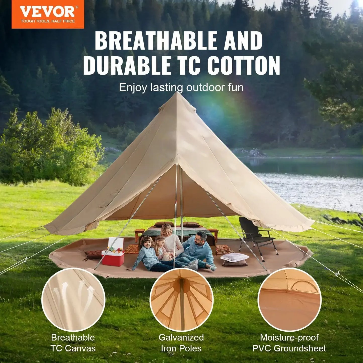 8-10 Person Canvas Glamping Bell Tent With Stove Jack