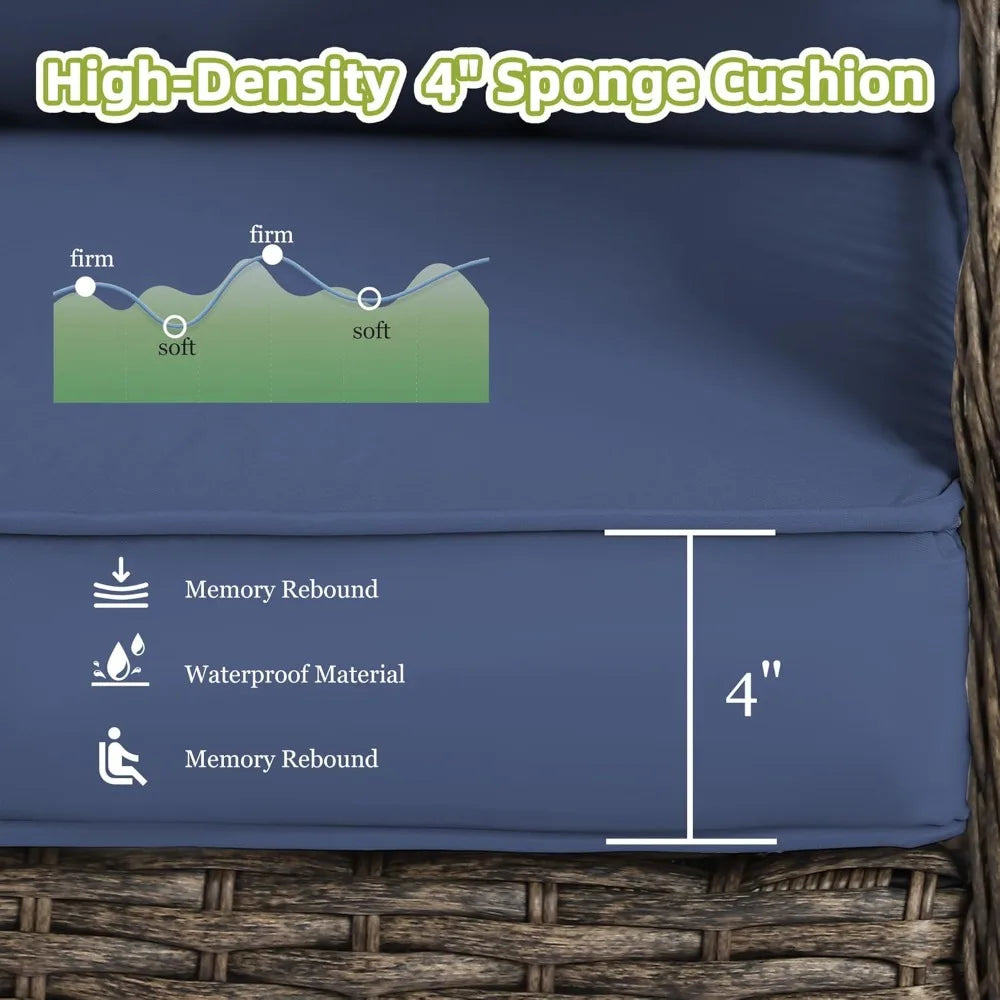 Outdoor Wicker Patio Set 3Pc Swivel Chairs With Loveseat