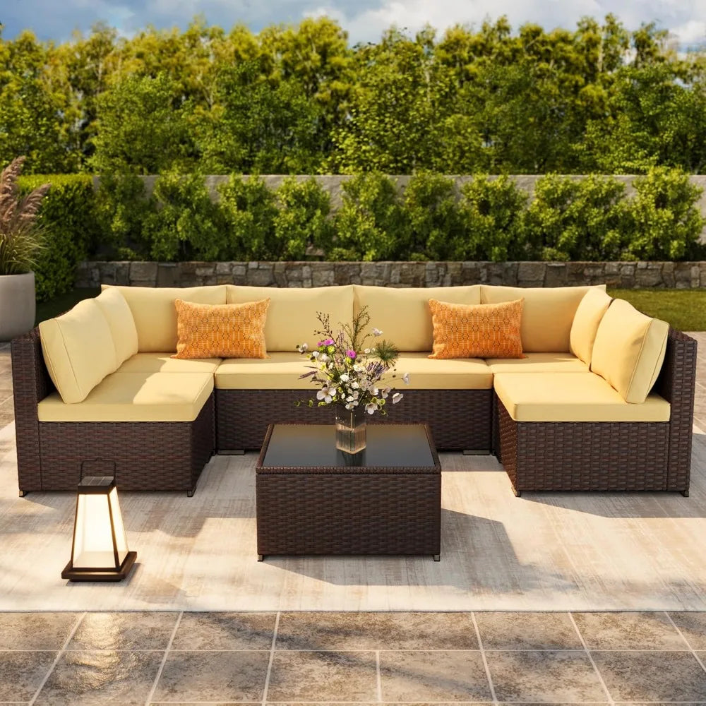 7 Piece Outdoor Patio Set With Water Resistant Cushions