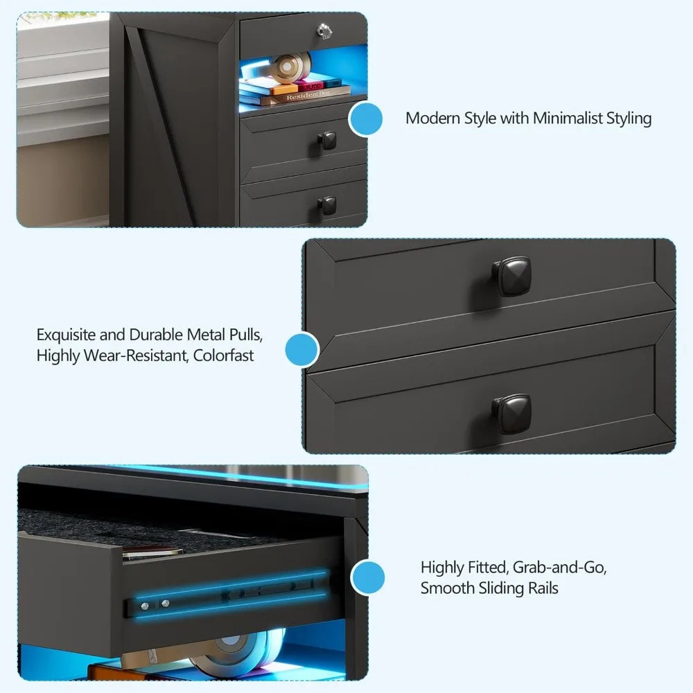 Night Stand Set 2 With Gun Drawer And Wireless Charging