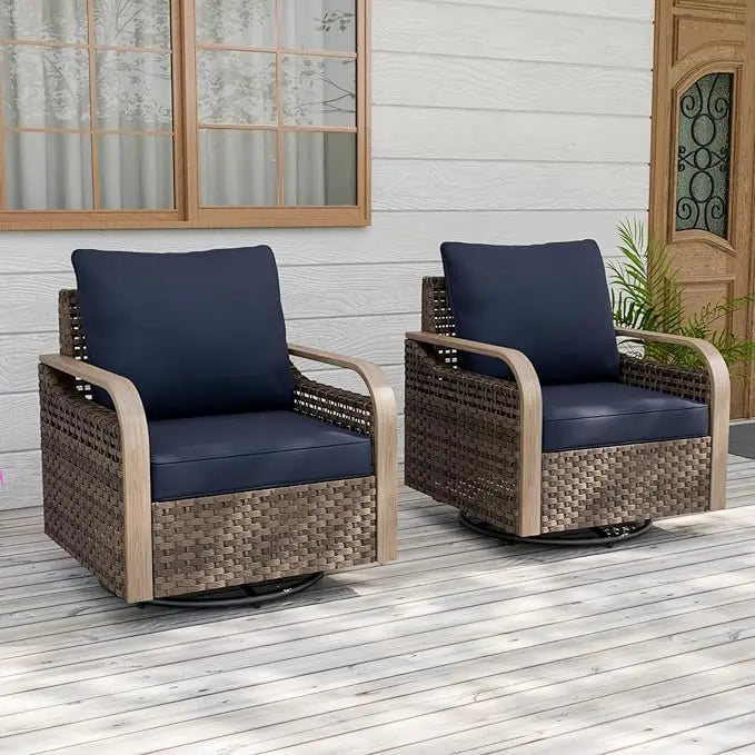 Modern Wicker Outdoor Glider Rocking Chair Swivel 2 Chairs