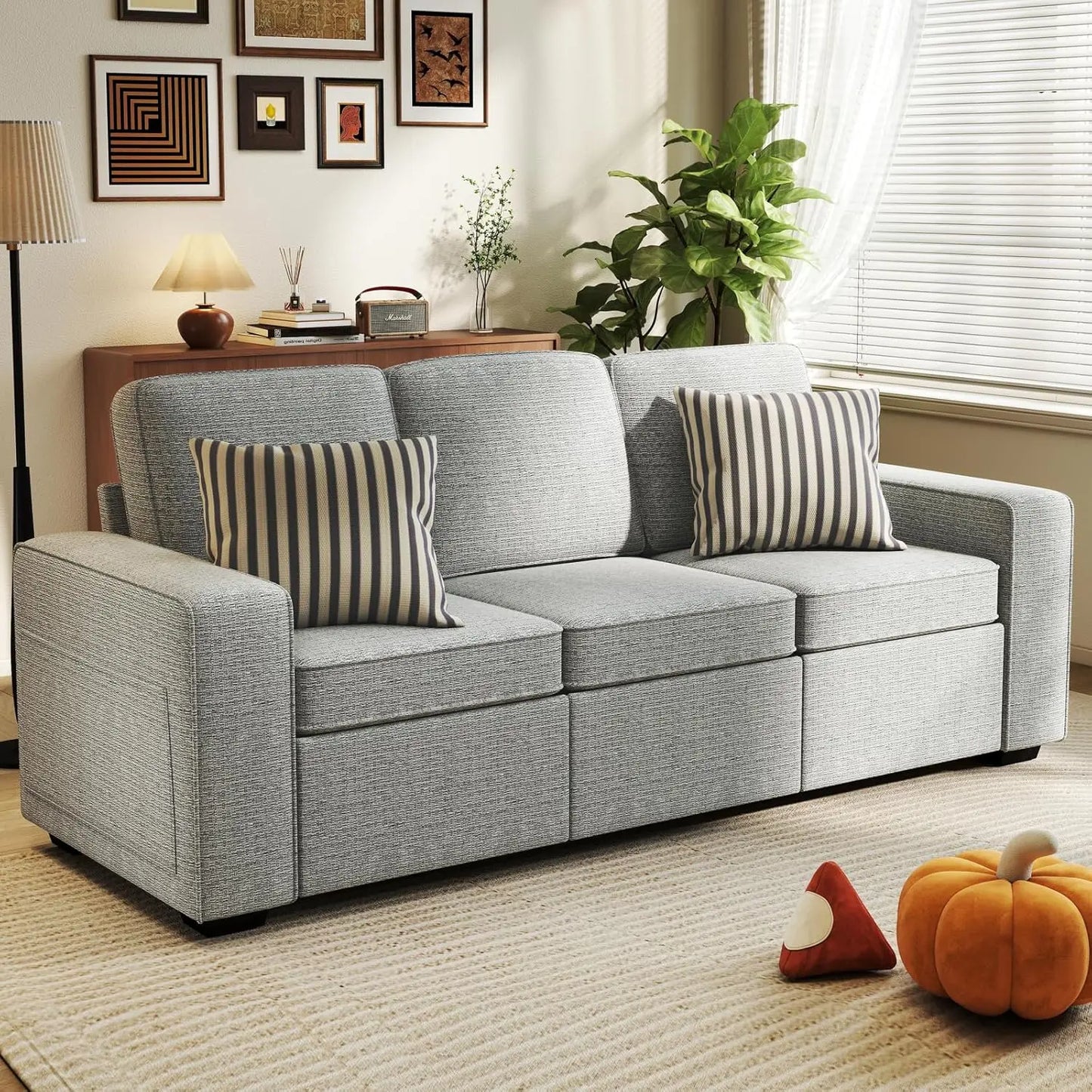 80 Inch Modern Chenille Sofa 3 Seater Deep Seat Living Room