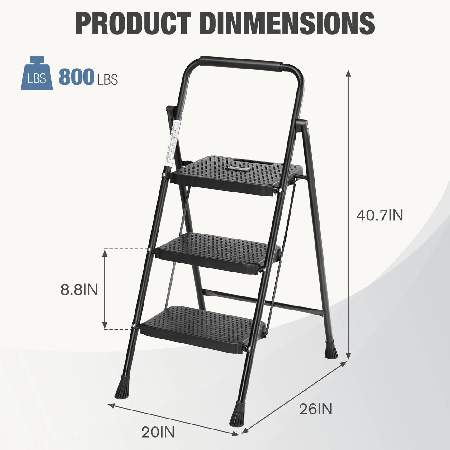 JHK Folding Step Ladder Stool With Anti Slip Pedal 800 Lbs