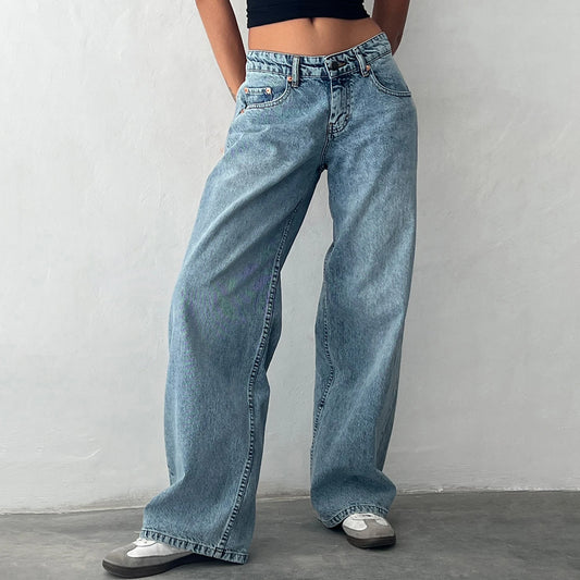 Y2K Baggy Jeans for Women Trendy Low Rise Casual Straight Leg Boyfriend Denim Pants with Pockets Streetwear