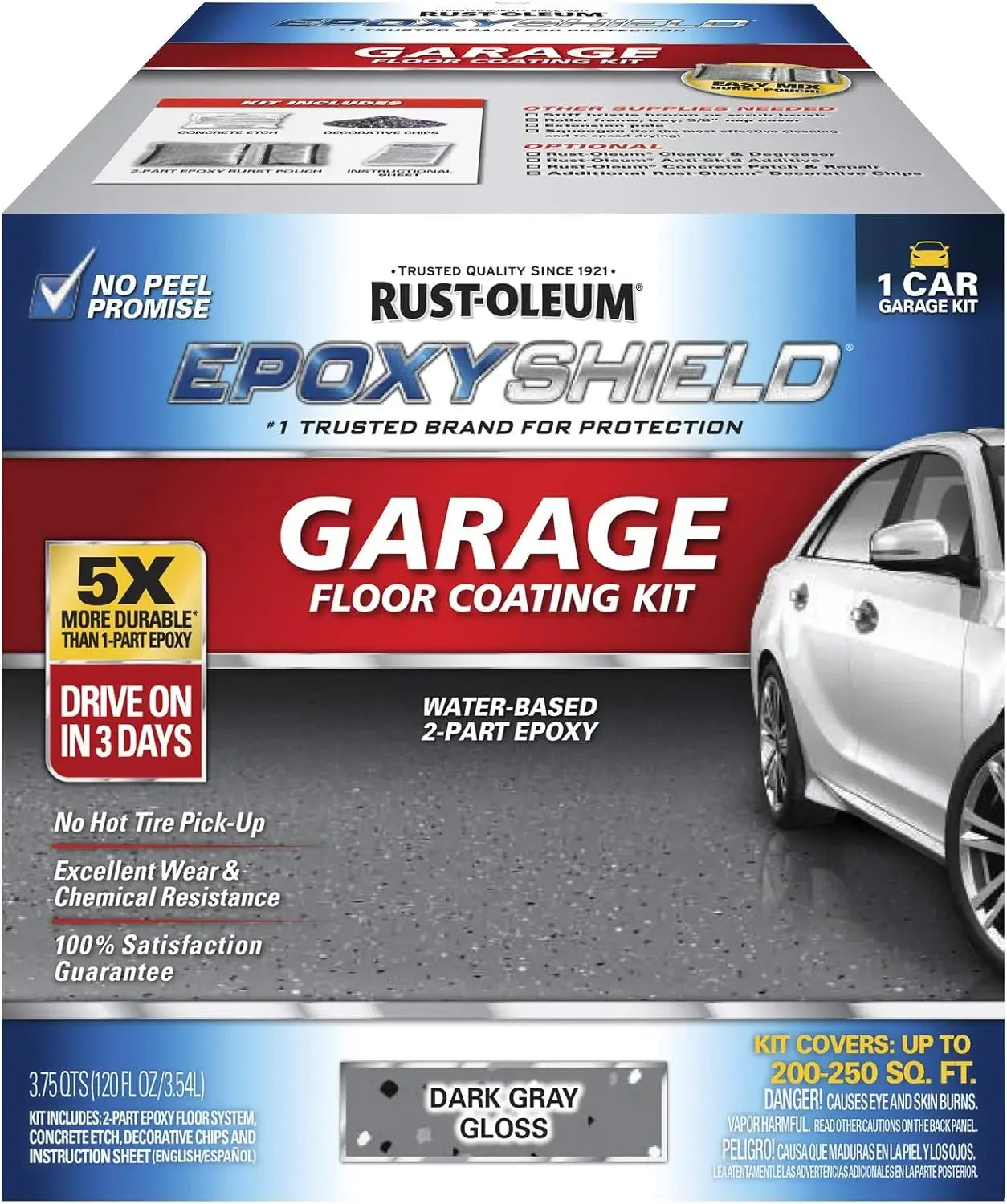 EpoxyShield 327081 Garage Floor Coating 1 Car Kit Dark Gray