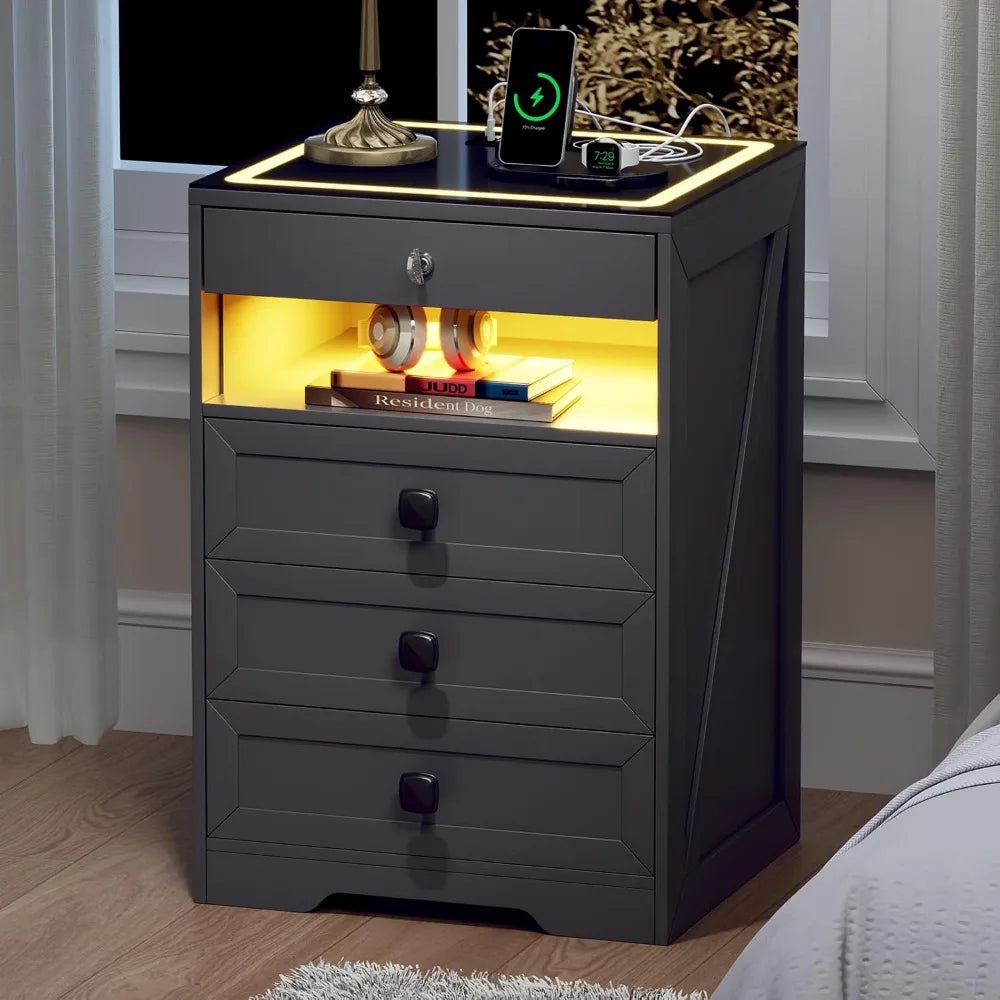 Night Stand Set 2 With Gun Drawer And Wireless Charging
