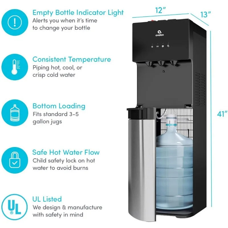 Avalon Bottom Loading Water Cooler Dispenser with BioGuard Three Temperature Settings Hot Cold Room Water Stainless Steel