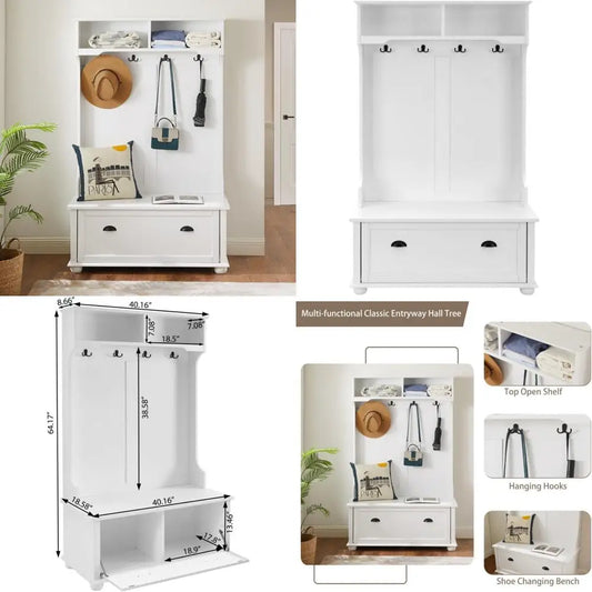 White Traditional Coastal Entryway Bench With Shoe Storage