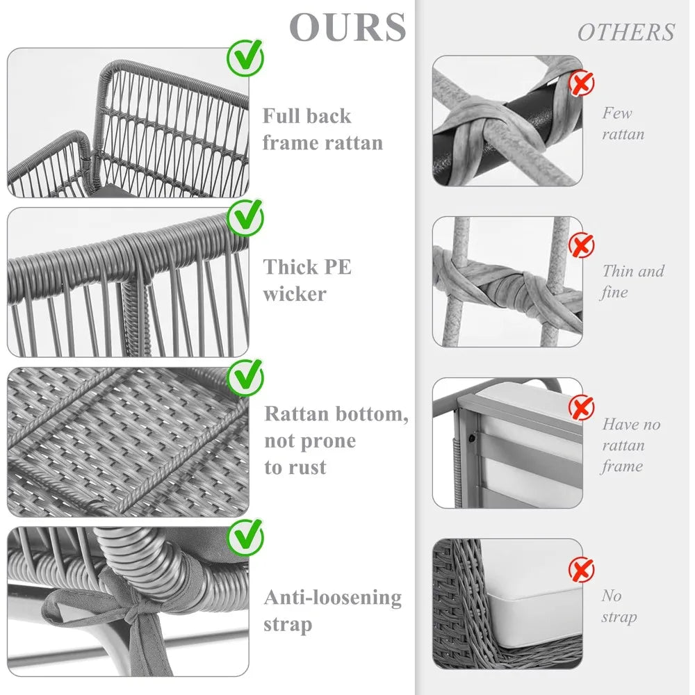 Three Piece Patio Set L Shaped Rattan Sectional Sofa