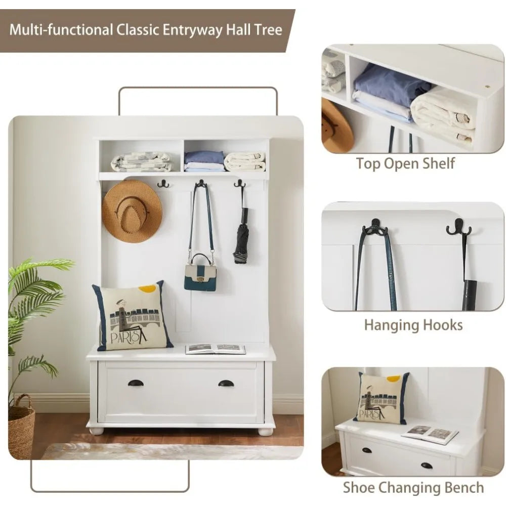 White Traditional Coastal Entryway Bench With Shoe Storage