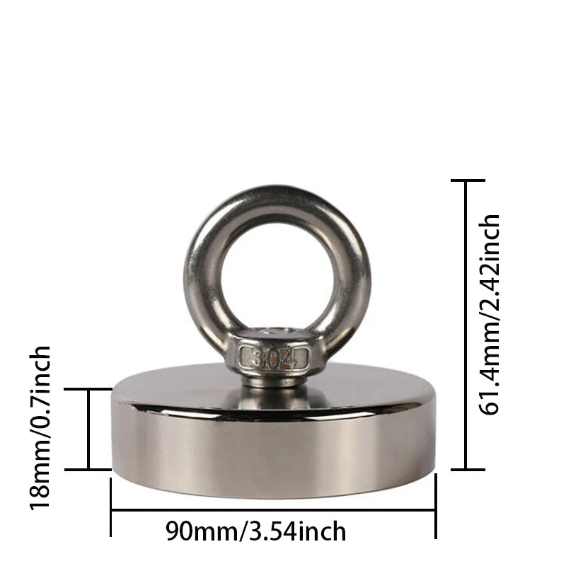 Fishing Magnet Neodymium 900 Lb Eyebolt 3.54 In Heavy Duty