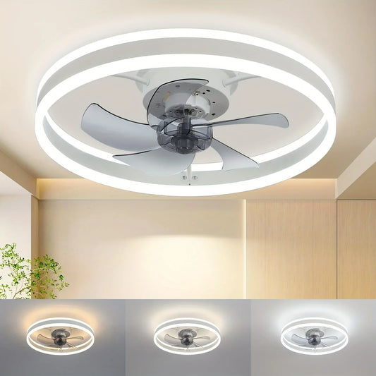 Modern Low Profile Ceiling Fans With Up And Down Light-emitting Led 20 Inch Flush Mount Fandeliers With Remote
