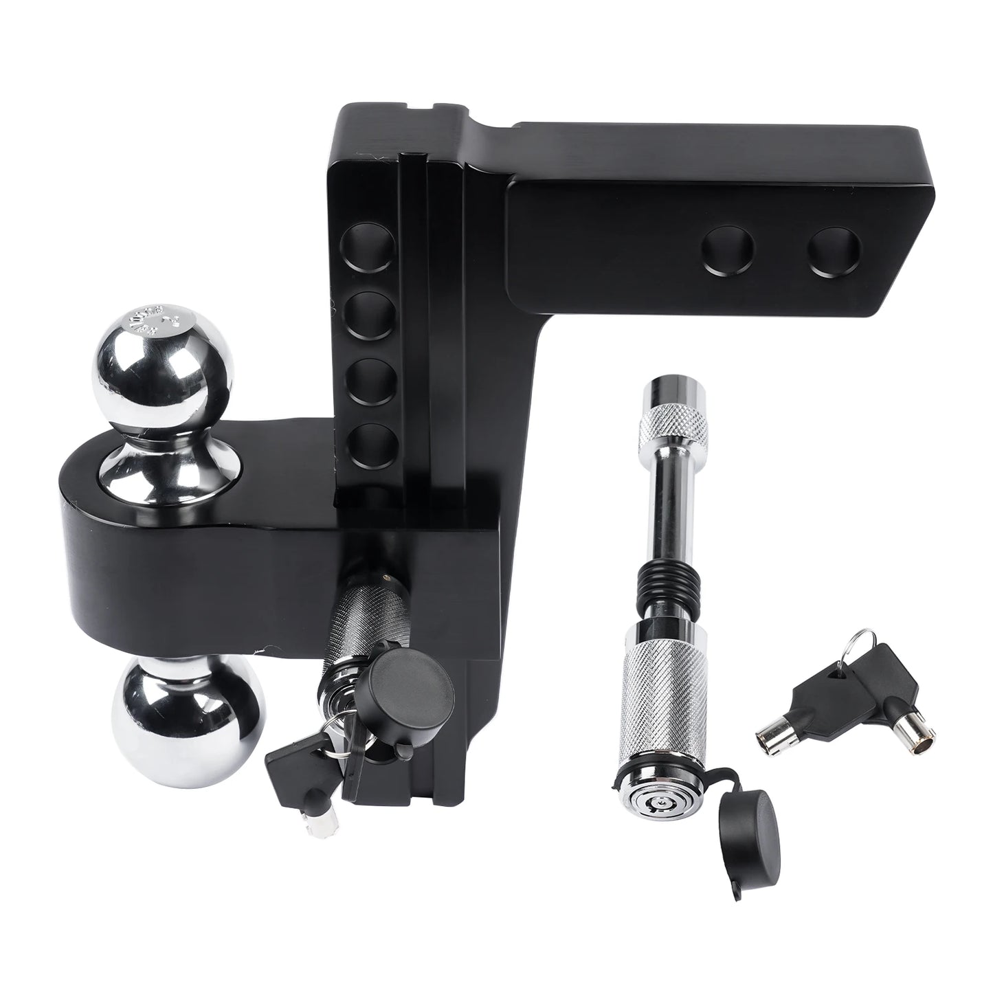 AP03 Black Adjustable Trailer Hitch for Solid Tube Hitch 12500 LBS 2 Inch and 2-5/16 Inch Balls 2 Inch Receiver 8 Inch Drop