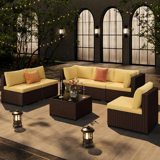 7 Piece Outdoor Patio Set With Water Resistant Cushions