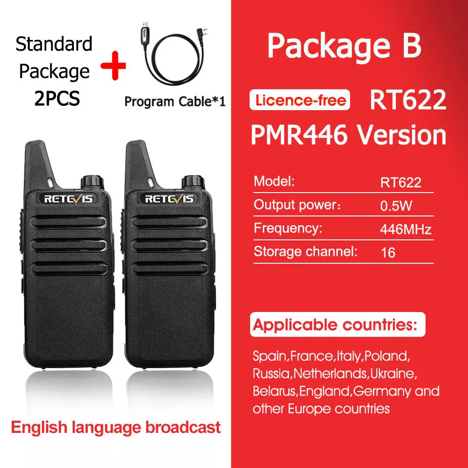Retevis RT622 Walkie Talkie Mini 2 Pack PMR 446 Portable Two Way Radio Communication Device for Restaurant