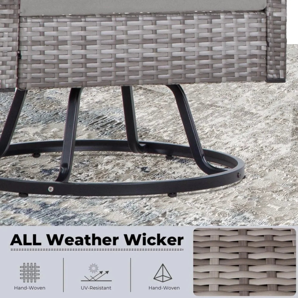 3 Piece Swivel Outdoor Patio Furniture Set With Glass Table