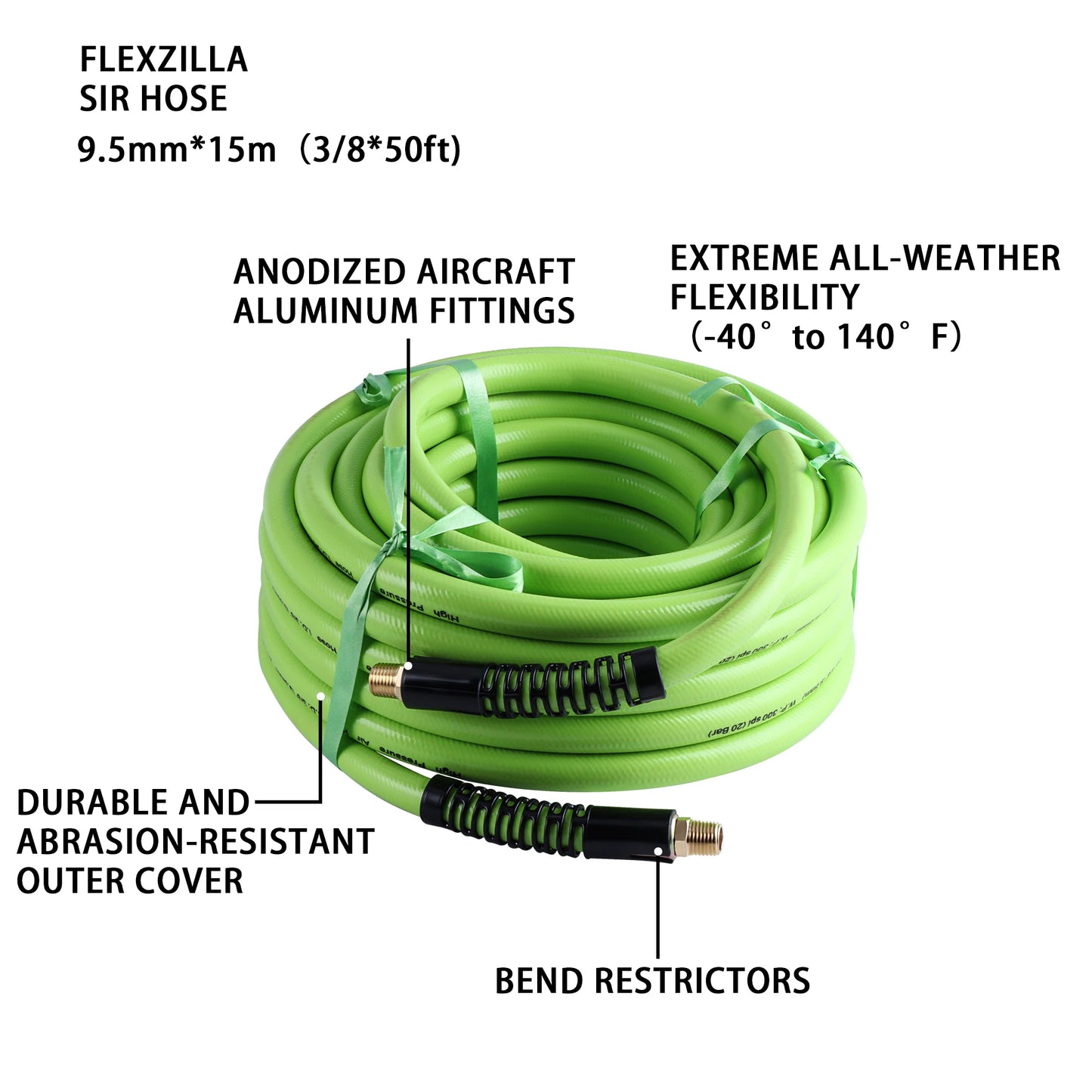 Air Hose 3/8 Inch Heavy Duty Lightweight Kink Resistant Flexible Compressor 300 PSI Working Pressure