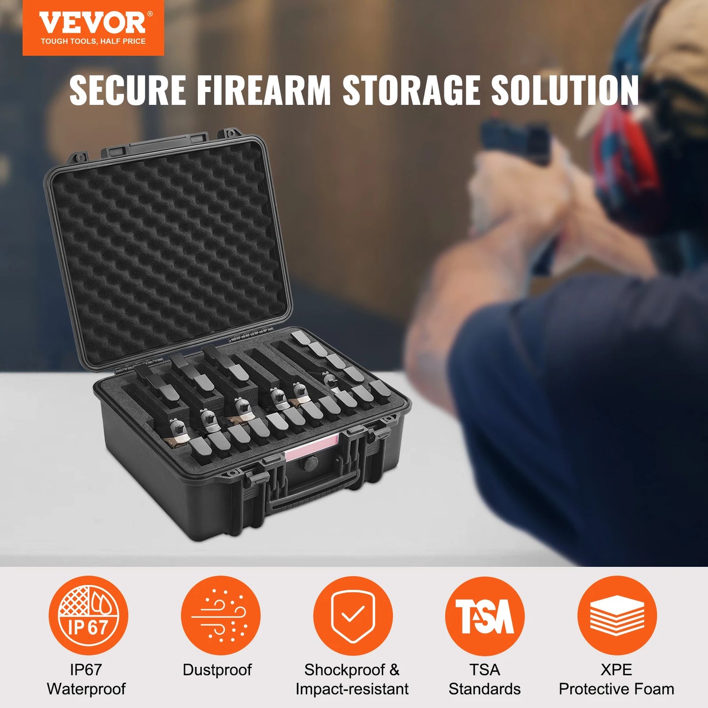 SucceBuy Hard Pistol Cases with Pre-Cut PU Foam Lining Waterproof Dustproof Lockable Gun Case for 1 to 6 Pistols
