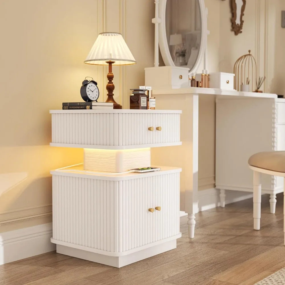 Night Stand Set 2 LED Nightstands With Charging Station