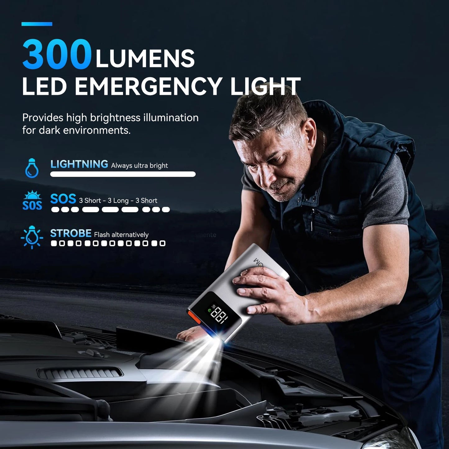 4000A Car Jump Starter Portable Battery Booster Power Bank with LED Lighting for 12V Vehicles
