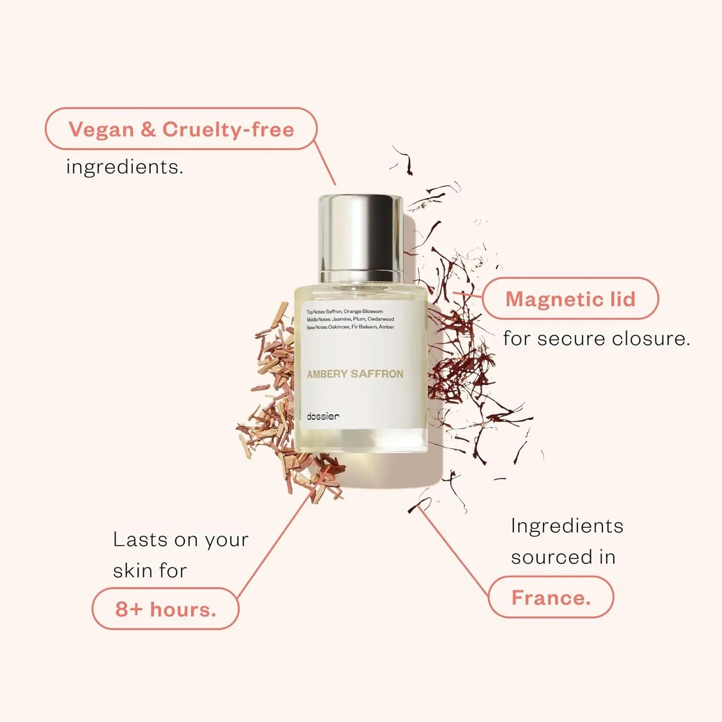 Dossier Ambery Saffron 1.7 Fl Oz Eau de Parfum Inspired by Baccarat Rouge 540 Vegan Unisex Perfume Spray