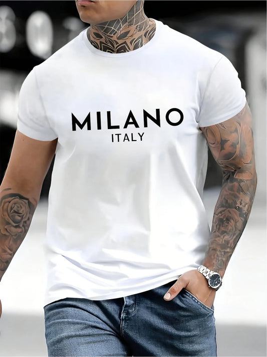 Milano Italy Graphic Print Men's Lightweight Summer T-Shirt Casual Crew Neck Short Sleeve Tee