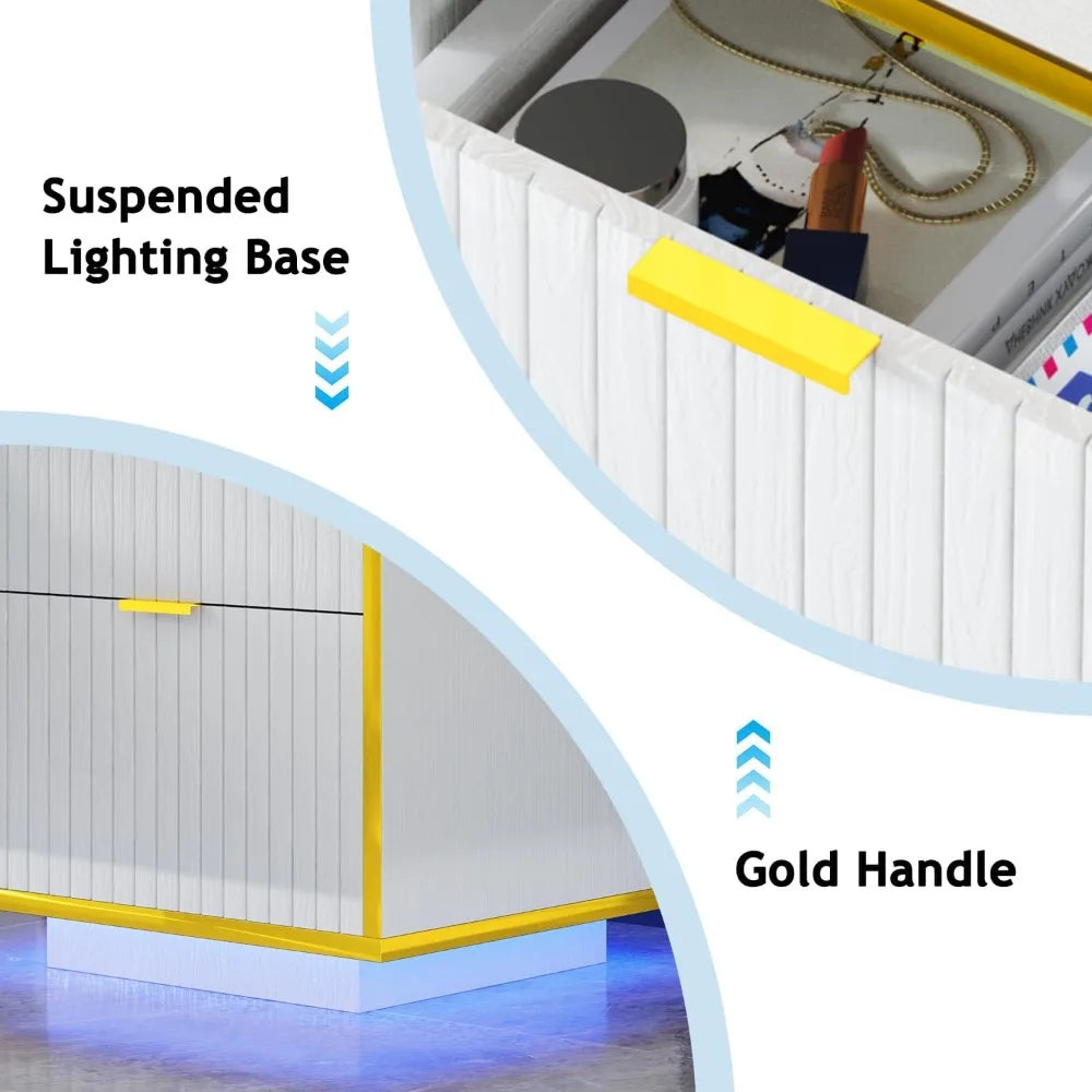 White And Gold 18 Inch Nightstand With 2 Fluted Drawers