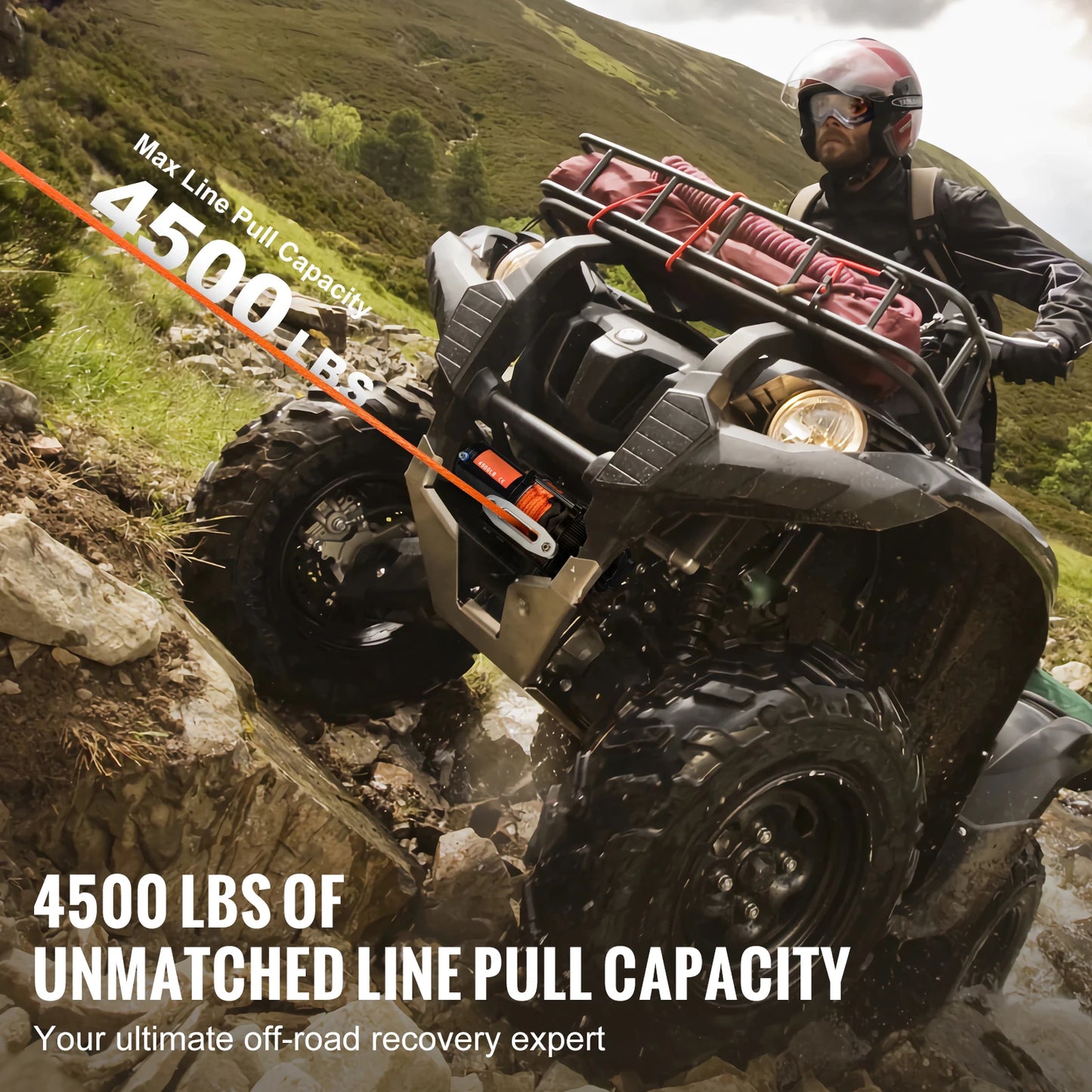 SucceBuy 4500lbs ATV UTV Electric Winch 12V with 39ft Synthetic Rope Wireless and Wired Remote Control IP55 Waterproof for Jeeps