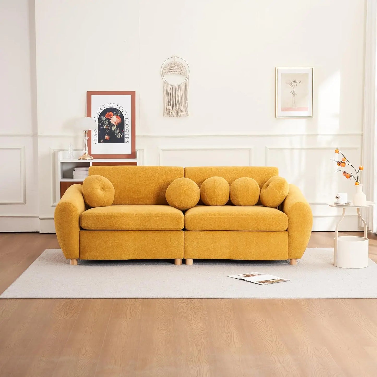 Modern Curved Chenille Sectional Sofa With 5 Pillows