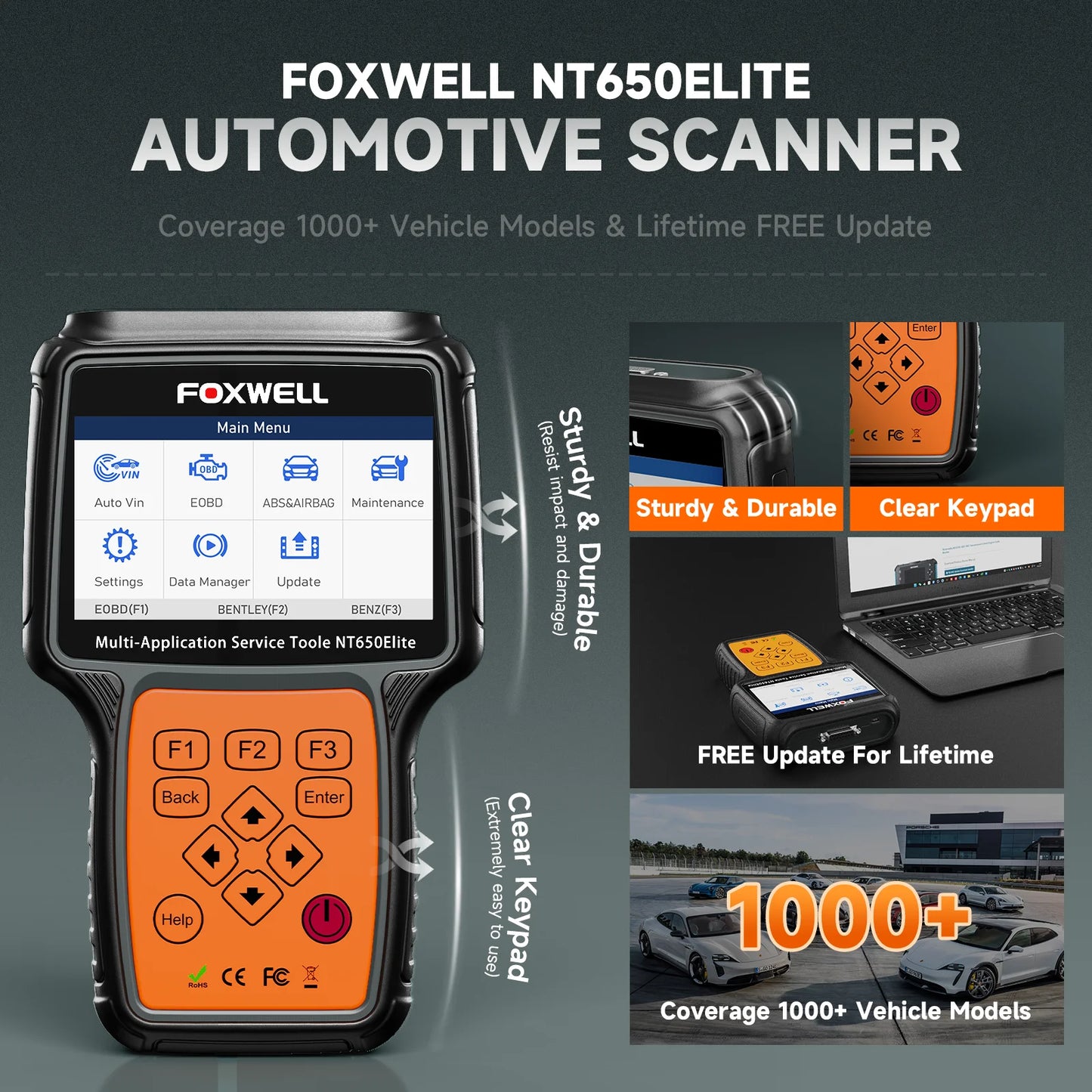 Foxwell NT650 Elite OBD2 Automotive Scanner SAS A/F Oil EPB BRT TPS 26 Plus Reset Professional Auto Car Diagnostic Tool