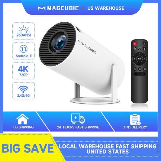 Magcubic Mini Portable HY300 Pro Projector 4K Full HD Native 720P 260 ANSI Bluetooth 5.0 Android 11 Home Theater Outdoor Projector