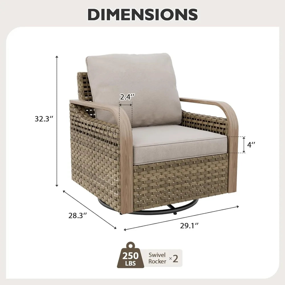 Modern Wicker Outdoor Glider Rocking Chair Swivel 2 Chairs