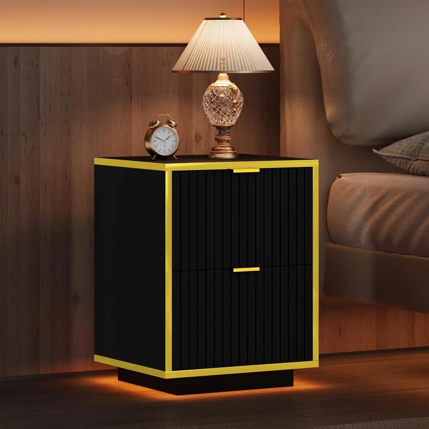 White And Gold 18 Inch Nightstand With 2 Fluted Drawers