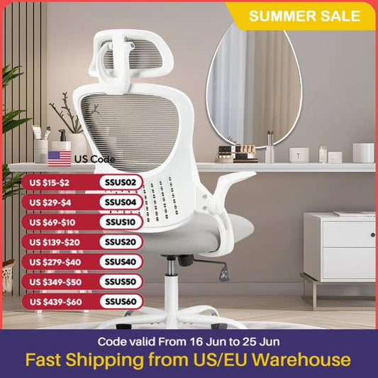JHK Mesh Ergonomic Office Computer Desk Chair with Flip-Up Arms Adjustable Headrests Comfortable Lumbar Support for Home Office