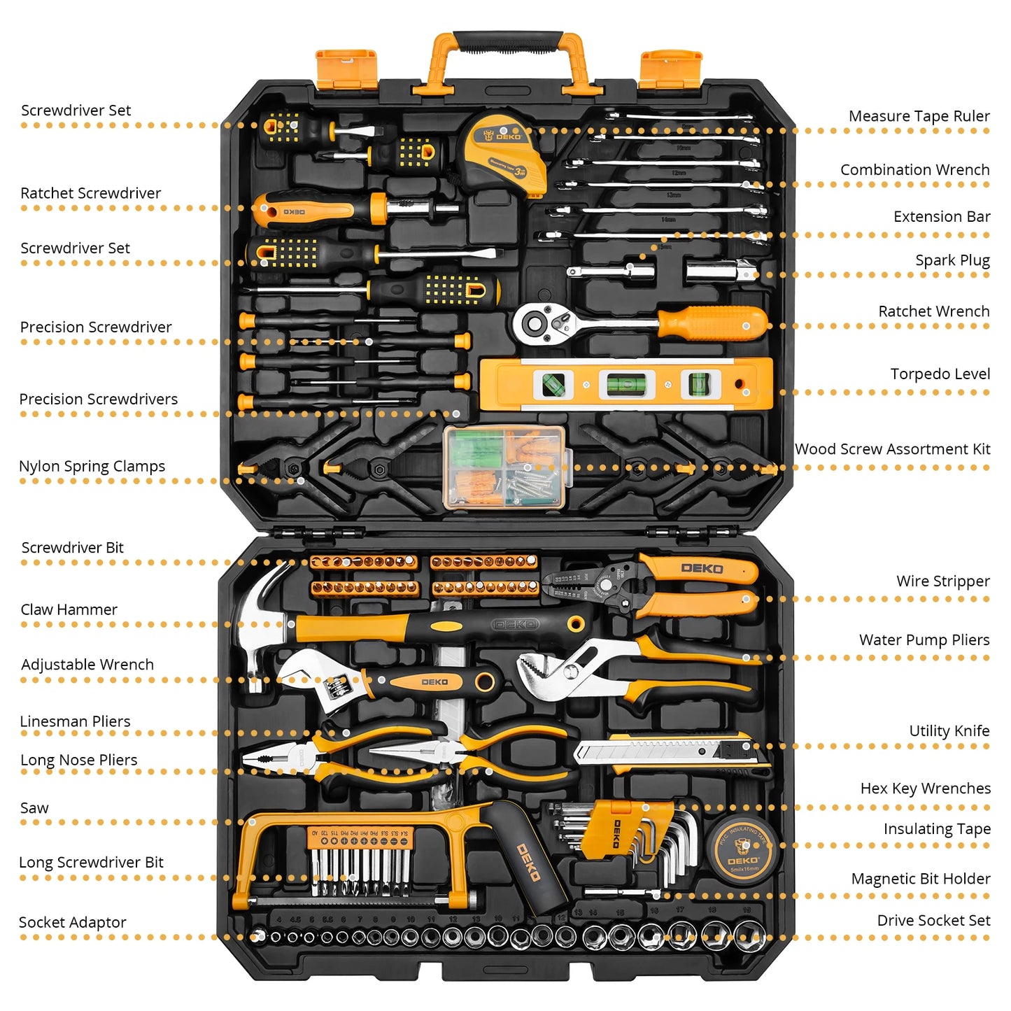 Deko 228Pcs Socket Wrench Auto Repair Tool Set Storage Case