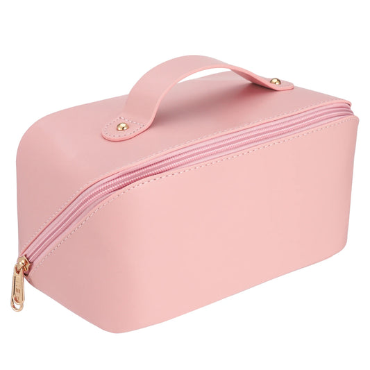 Travel Makeup Bag with Divider and Handle Portable PU Leather Waterproof Toiletry Bag Large Capacity Cosmetic Bags for Women