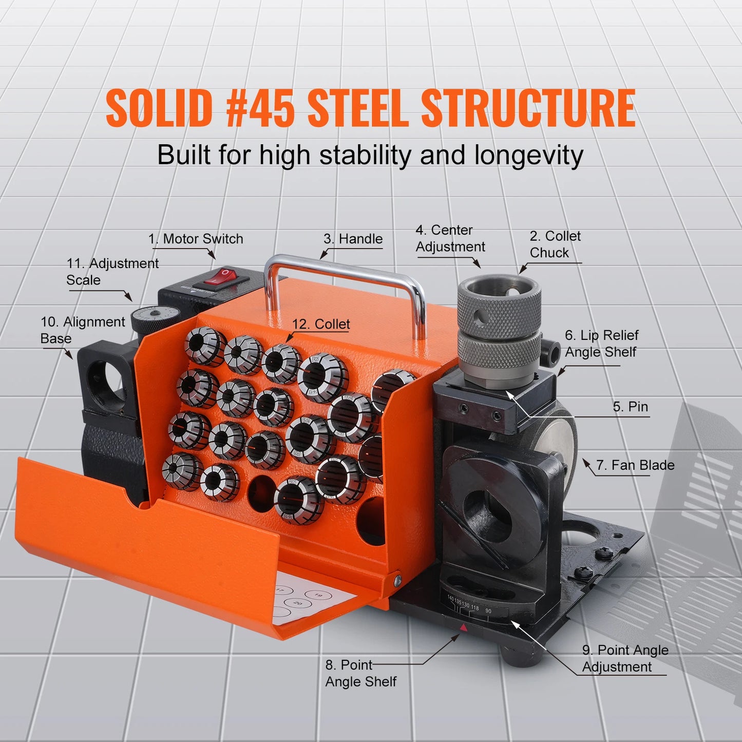 VEVOR Drill Bits Sharpener MR-13A MR-13B MR-20G Portable Mill Grinder with 18/11 Collets for Factory Workshop