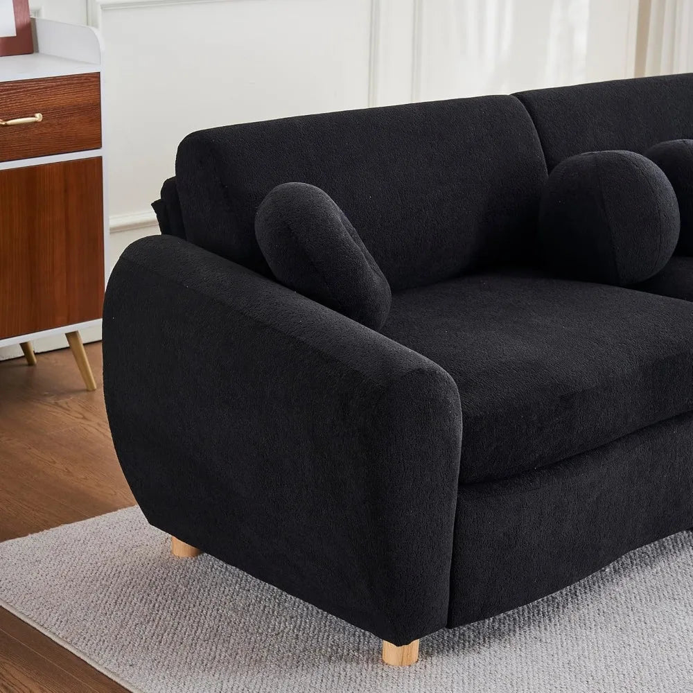 Modern Curved Chenille Sectional Sofa With 5 Pillows